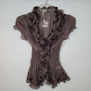 Maximum Ruffle Shirred Sleeveless Top Womens M Brown V-Neck Dark Fairy Grunge